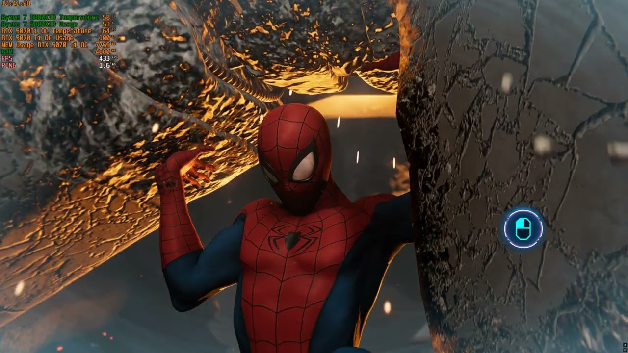 Marvel's Spider-Man / RTX 5070 Ti OC / Ryzen 7 9800X3D / Ultra settings / PC Tech Romania
