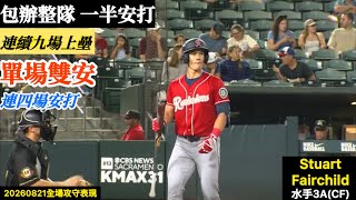 20260821 Stuart Fairchild(水手3A)CF先發｜單場雙安！包辦整隊一半安打數！連續四場安打,連續九場上壘！