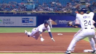 BAL@TB: Kiermaier ropes triple to the left-field wall