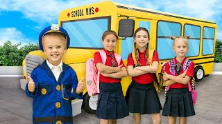 Motorista Chris no ônibus escolar ajuda seus amigos a chegar à escola