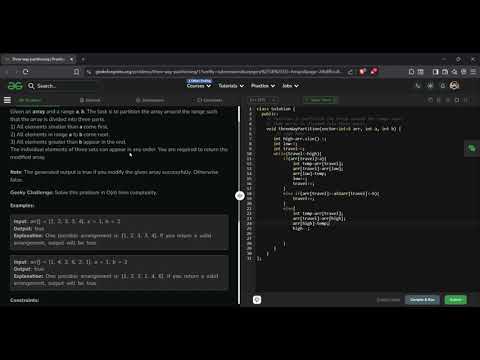 Three Way Partitioning | GeeksforGeeks GFG Solution in C++ | Array Partitioning | DSA