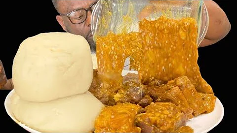 ASMR MUKBANG FUFU & OGBONO SOUP WITH GOAT MEAT & COW LEG/ NIGERIAN FOOD MUKBNAG