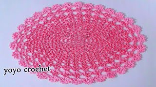 كروشية مفرش بيضاوى سهل جداً واخر شياكة ج2 شرح للمبتدئين -crochet oval doily pattern #يويو كروشية