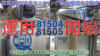 【5両編成東武80000系81504Fと81505Fの2編成運用開始、線路モニタリング搭載編成、81501F～81505Fの5編成がついに運用入りに】80000系が3編成運用体制