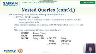 Lecture Video 18CS53 DBMS Module 3  More Complex SQL Queries1 Kalamani P