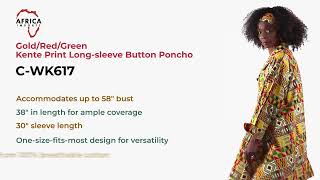 Africa Imports | Gold/Red/Green Kente Print Long-sleeve Button Poncho