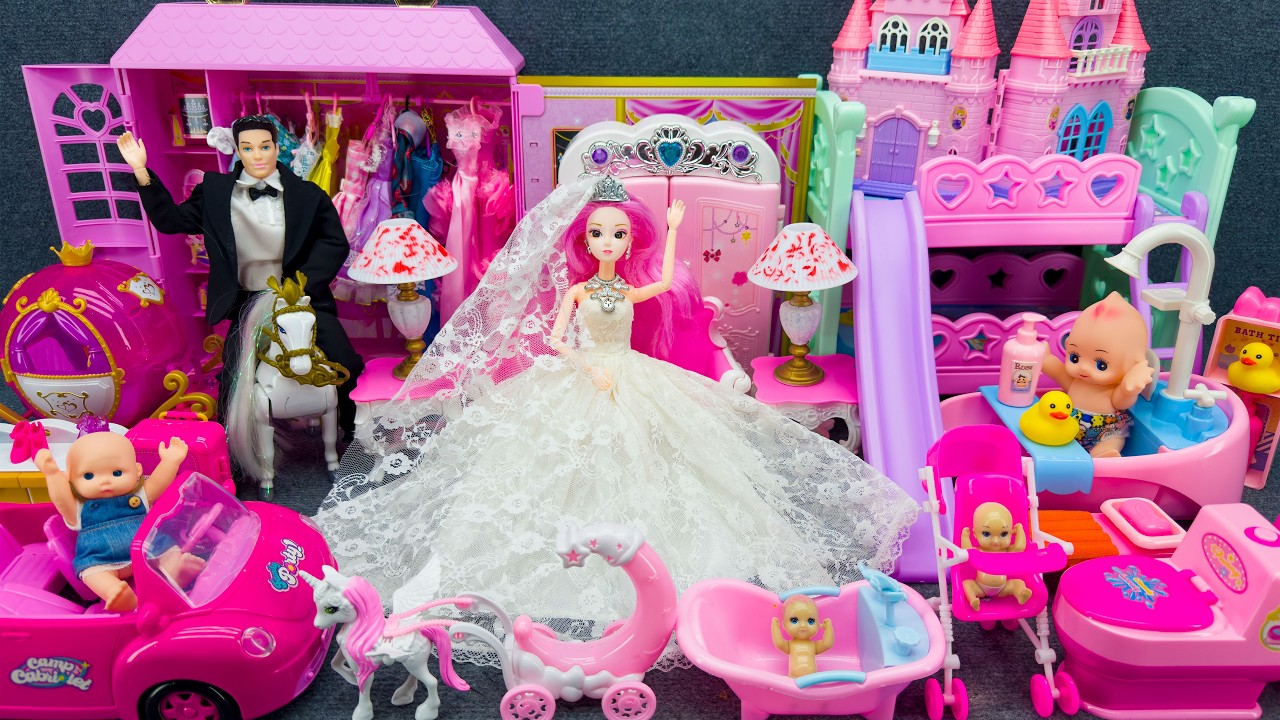 20 Minutes Satisfying Unboxing Barbie Princess Wedding Bedroom, Wardrobe & Castle Slide Toys Review