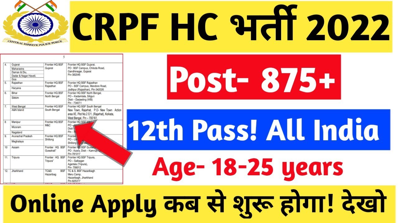 CRPF HCM Bharti 2022 | Crpf Head Constable Ministerial Recruitment 2022 | CRPF |