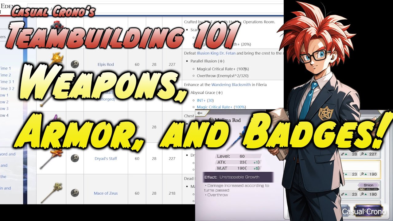 Casual Crono's Another Eden Teambuilding 101: Lesson 2- Weapons, Armor, and Badges!