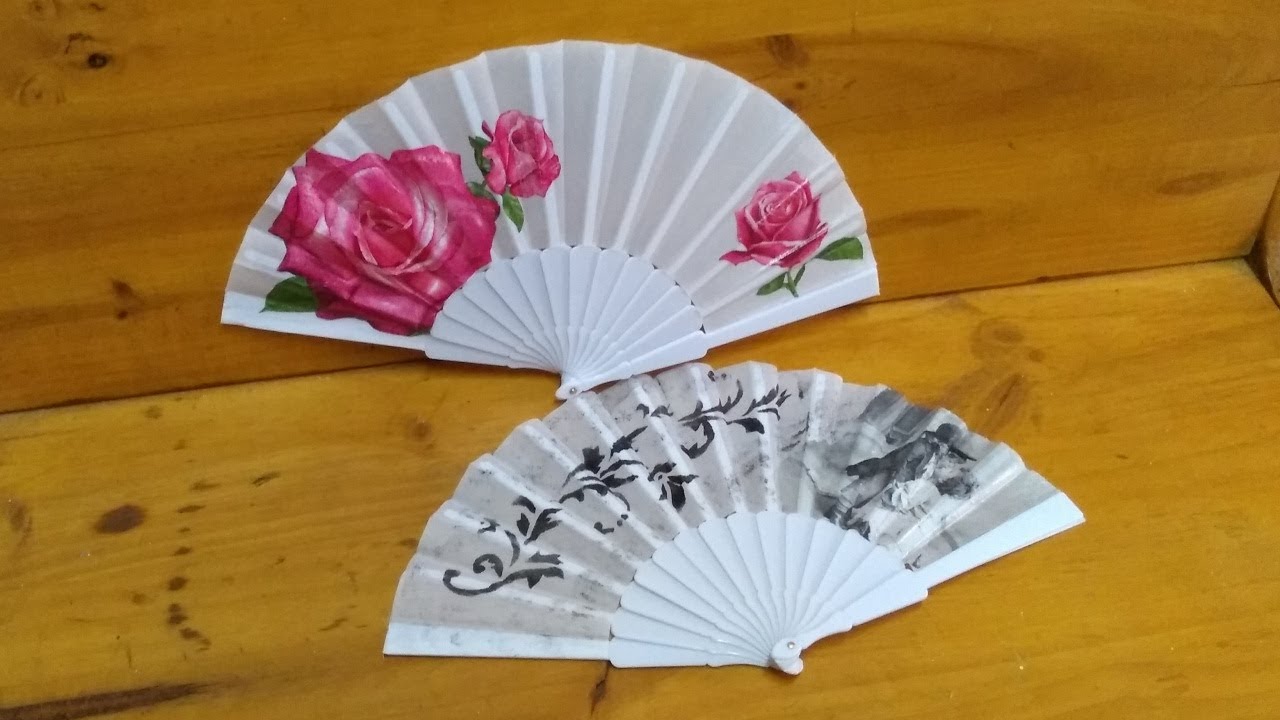 Abanicos personalizados con Decoupage y stencil casero