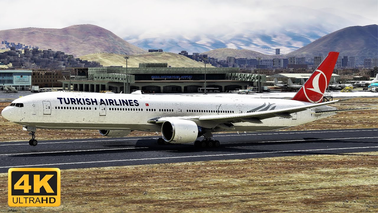The Last Commerical Flight To Leave Kabul Airport Turkish Airlines 777300ER Flight Simulator