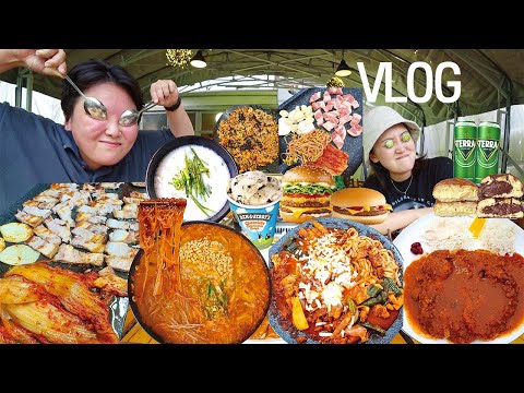 폭주하다 폭식 먹방 브이로그 | 남산삼겹살 돈까스 치즈닭갈비 돼지국밥 김치찌개 스팸 맥도날드 햄버거 올드페리 도넛 함박스테이크 집밥 <strong>설빙</strong> 메론빙수 Mukbang VLOG