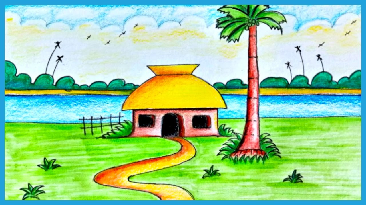 how to draw village scenery step by step for kids very easyeasy house