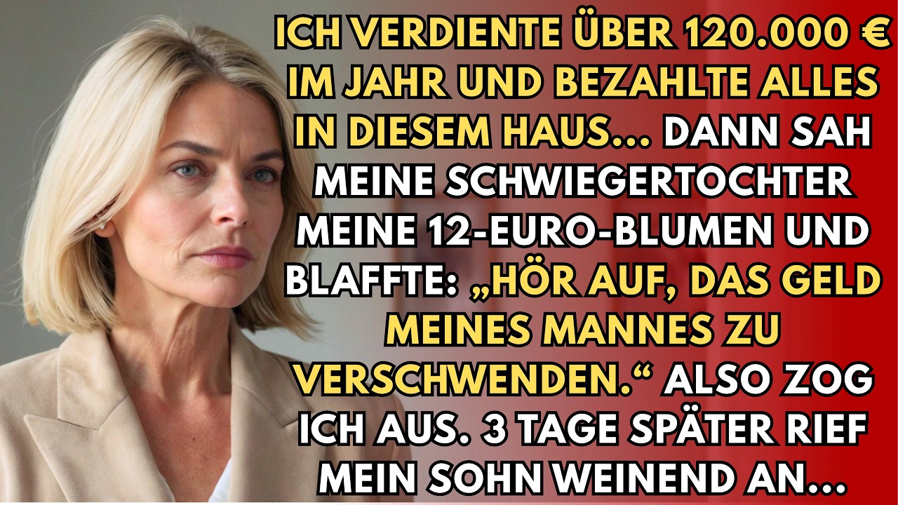 Meine Schwiegertochter sah mich an, als wäre ich die Letzte, als ich einen 12-Euro-Blumenstrauß auf die Kücheninsel legte. „Hör auf, das Geld meines Mannes aus dem Fenster zu werfen“, zischte sie,...