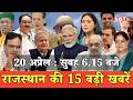 20 अप्रेल: राजस्थान सुबह 6.15 बजे की 15 बड़ी खबरें | SBT News | Rajasthan News