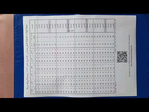 حصة أوقات الصلاة مدينتي الرباط و سلا شهر جمادى الثانية عام 1444 هجرية