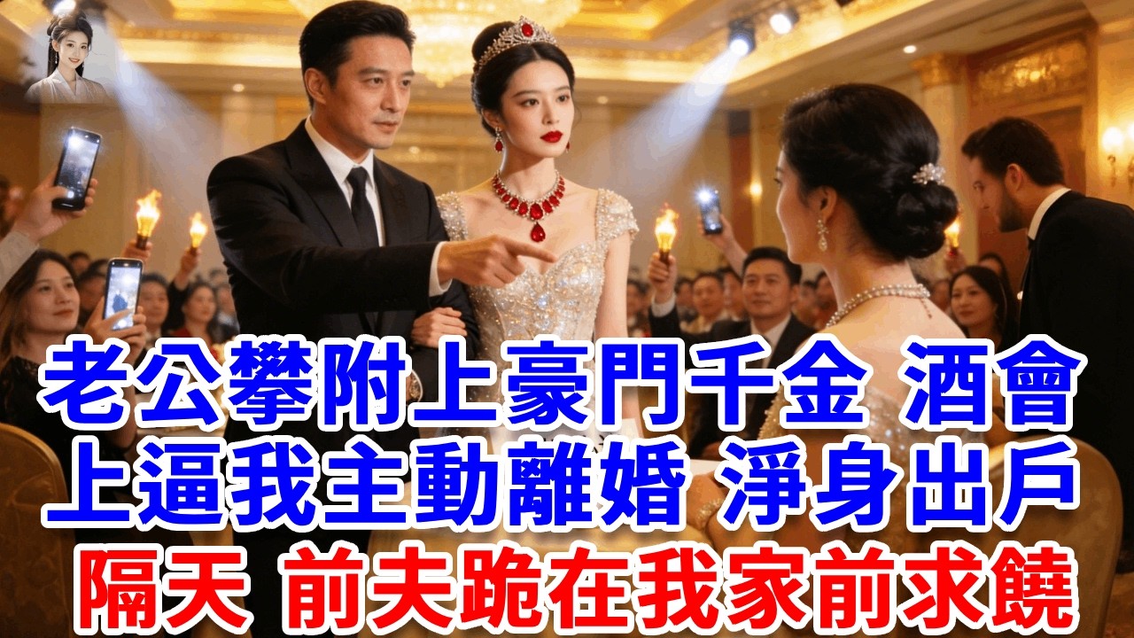 老公攀附上豪門千金，酒會上逼我主動離婚、淨身出戶，我媽讓我別遲疑簽字，隔天前夫跪在我家門口，痛哭求饒：求妳高擡貴手！#思妤說故事#為人處世#生活經驗#情感故事#晚年哲理#說故事#完結文#原創故事