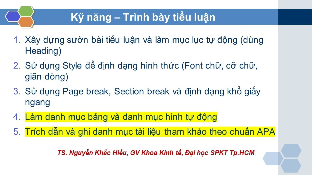 Trình bày tiểu luận (Phần 2) - Làm danh mục bảng, hình và danh mục tài