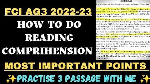 How to do Reading Comprehension || Reading comprehension || FCI AG 3 || SSC CGL || FCI AG 3 English
