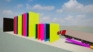 Brick Cars Jump into Colored Walls in Rainbow Highway | Teardown