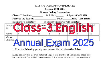 Class-3 English / Annual Exam Question Paper / Session 2024-25 / Session Ending Exam for KV students