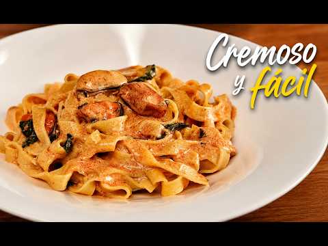 Pasta con salsa cremosa de mejillones. Fácil, rápida y deliciosa