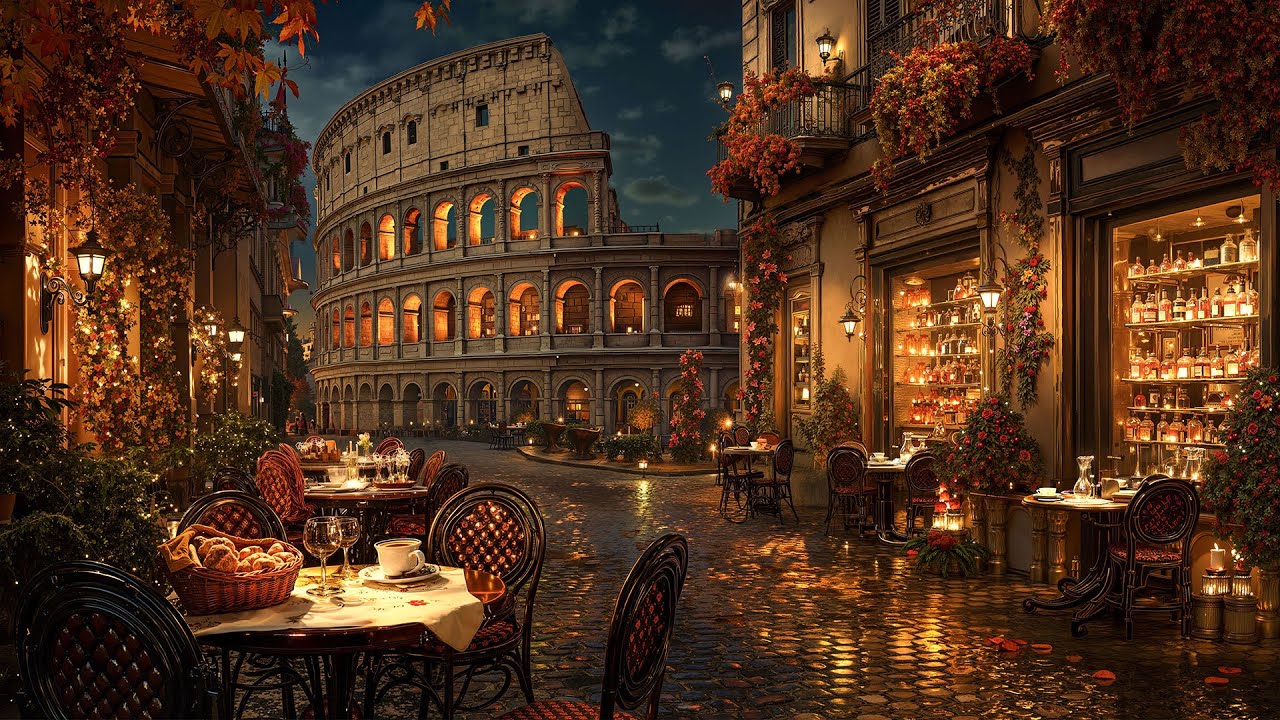 Tranquil Night Jazz in Rome 🍁Cozy Fall Street Ambience with Smooth Jazz ...