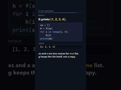 Thumbnail: h adds to a list it remembers. After h(1) to h(4), what does print(xs) show?