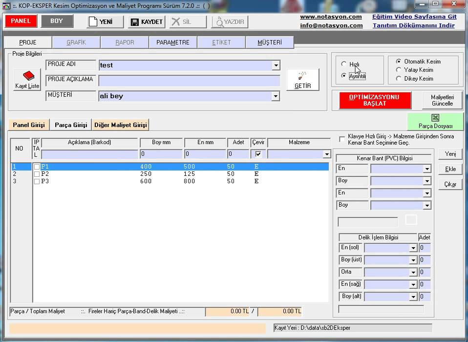 KopEksper Firesiz Kesim Program (2 Boyutlu Optimizasyon)