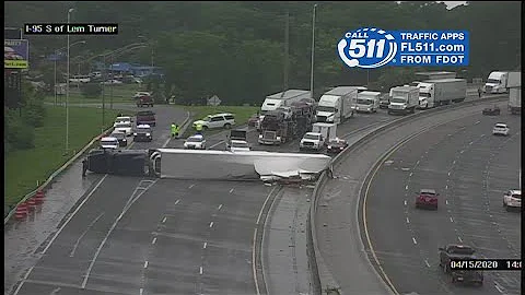 Semi flips on I-95, blocking all southbound lanes