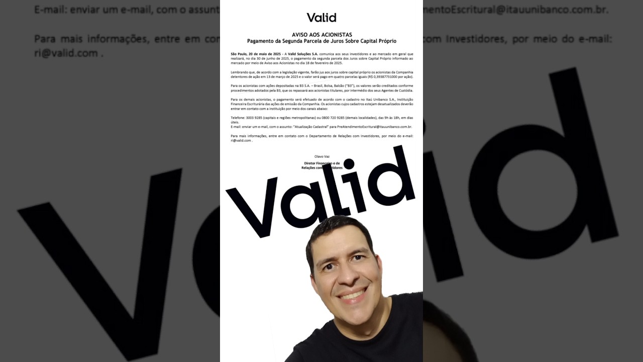 Valid divulga data de pagamento de JCP!!!