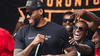 Kawhi Leonard mocks his laugh in speech at Raptors parade