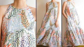 DIY Halter Neck Maxi Dress | Linen Maxi Ruffle Hem Dress