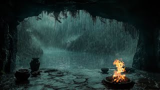 Echoes of Rain and Fire in a Serene Cave| Perfect Ambiance for Deep Sleep and Stress Relief