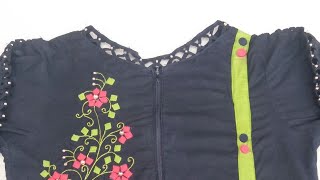 aplic work design, Sindhi tuk design, stylish neck design, new sleeves design, daman tassels design,