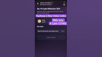 TapSwap 2 New Video Codes For Today 10th July #crypto #bitcoin #tapswapupdate #tapswap #tapping