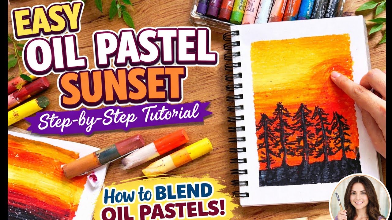 Live Tutorial | Blending Techniques for Beginners Easy Oil Pastel Sunset Drawing 🌅 
