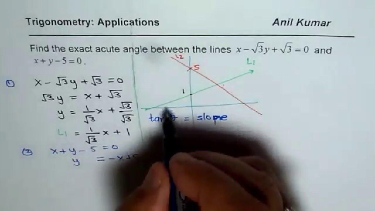 How to Find Acute Angle Between the Lines Trigonometry Application