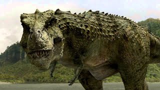 ديناصور ضعيف يضطر يدخل بقتال مع ديناصور قوي ويفوقه بالحجم لانه قتل عائلتة