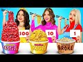 Alimentos de Ricos vs Pobres vs Mega Ricos | 100 Capas de Comida Cara vs Barata por RATATA CHALLENGE