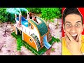 KID Builds PRIMITIVE MILLIONAIRE BOAT HOUSE with SWIMMING POOL and WATER SLIDE!