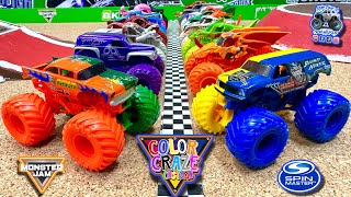 Toy Diecast Monster Truck Racing Tournament | Round #2 | 16 Custom COLOR CRAZE Monster Jam Trucks