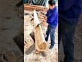 An iron axe chops wood