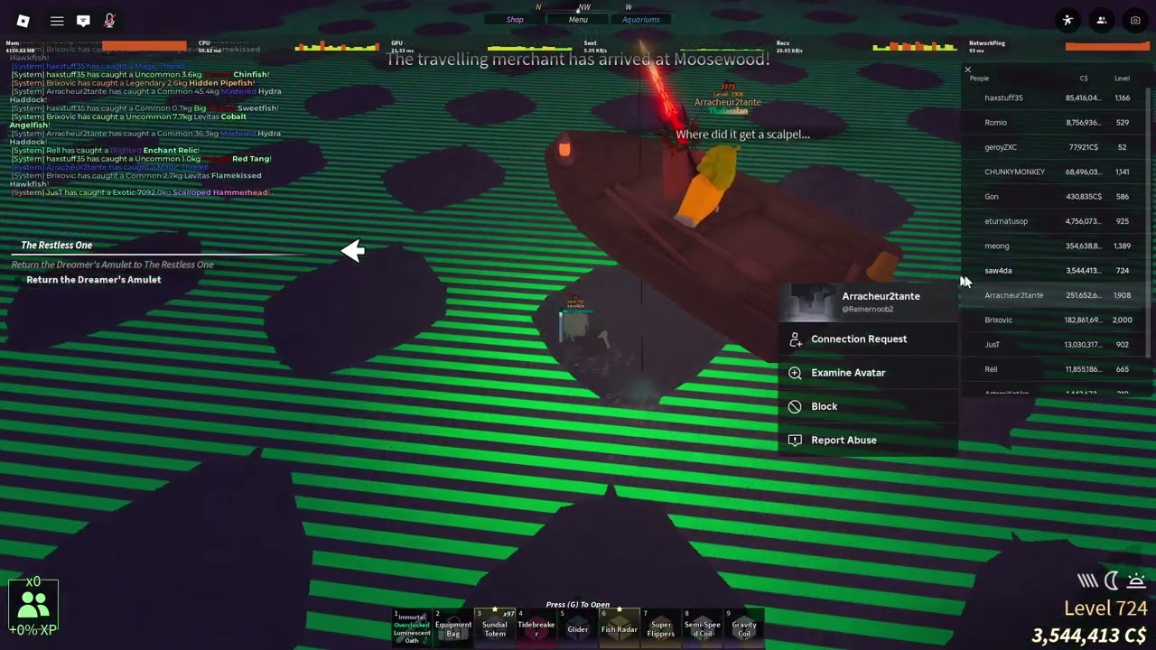 Hacker in fisch who uses auto reel and auto cast and flying boat