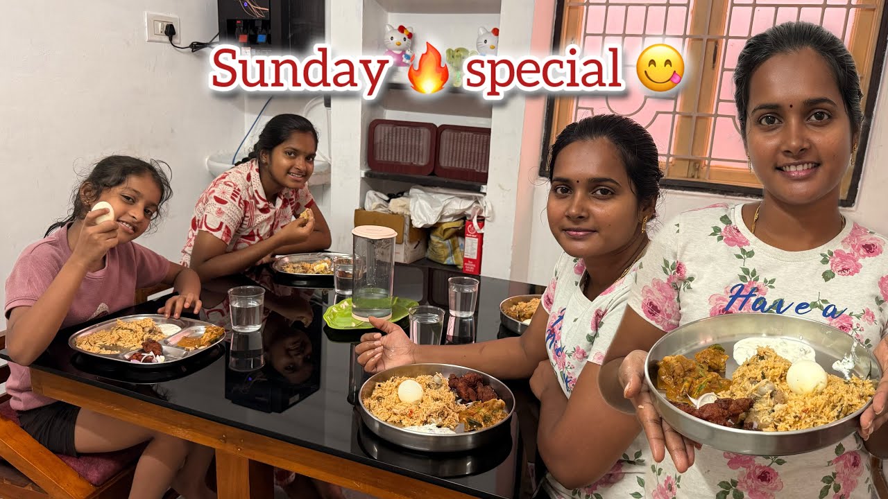 இந்த sunday 🥳மட்டன் பிரியாணி 😋 சிக்கன் gravy சில்லி சிக்கன் 🔥 #durgagandhi 
