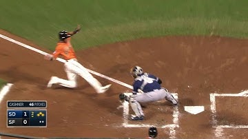 SD@SF: J. Upton throws Adrianza out at the plate