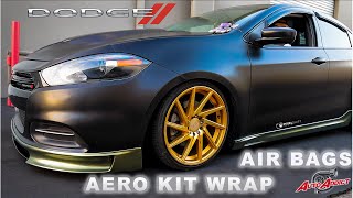 Satin Black Dodge Dart on Air Bag Suspension || Aero Kit Wrapped