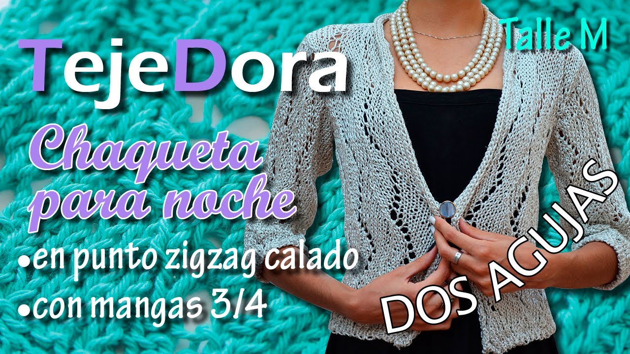 Chaqueta tejida en una pieza en Punto Zigzag (chevron pattern) para Noche  // DOS AGUJAS - TRICOT