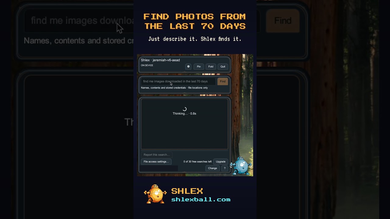 Video: find photos from the last 70 days, with the Shlexball window on a Mac.