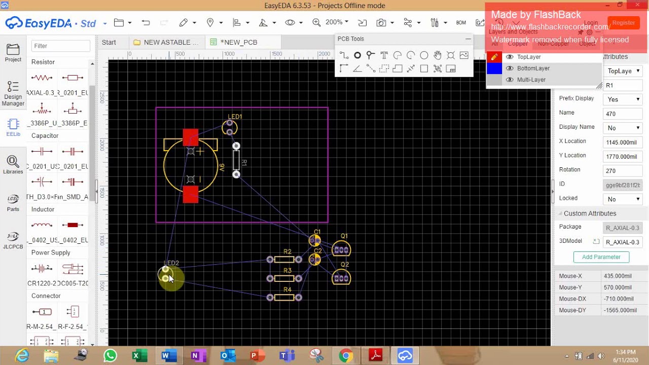 ASTABLE MULTIVIBRATOR using EasyEDA (Simple Schematic and PCB layout ...